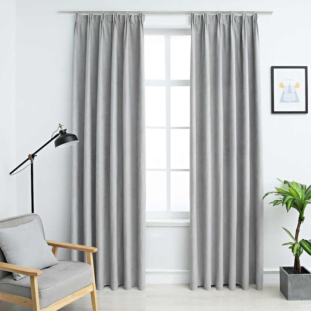 Gordijnen verduisterend met haken 2 st 140x225 cm grijs