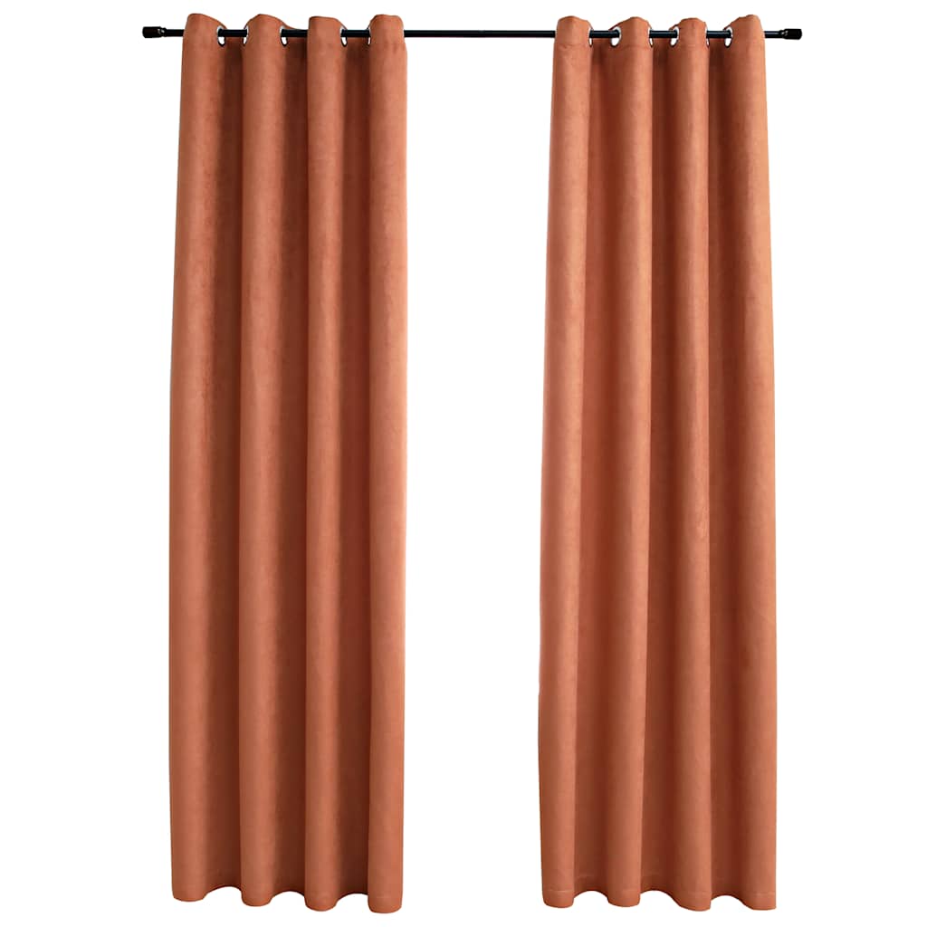 Gordijnen verduisterend met ringen 2 st 140x245 cm roestkleur