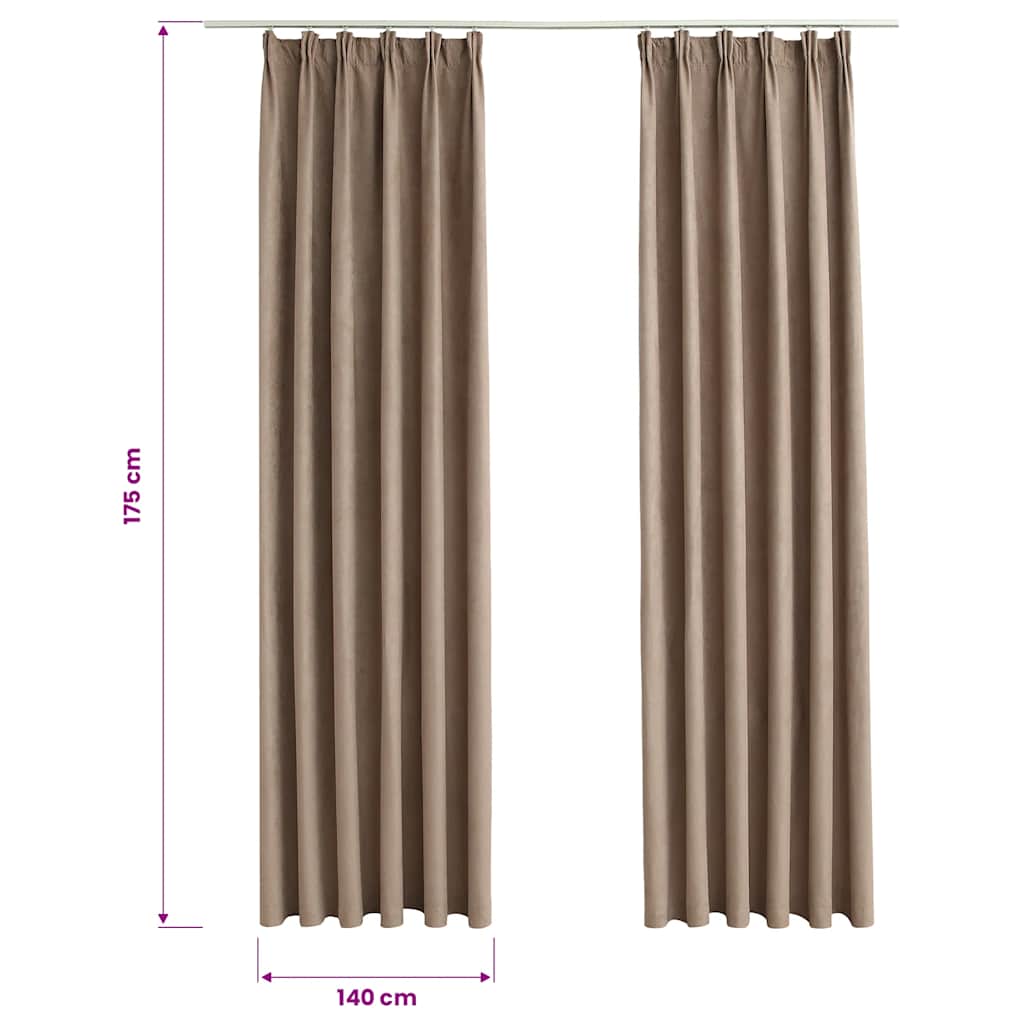 Gordijnen verduisterend met haken 2 st 140x175 cm taupe