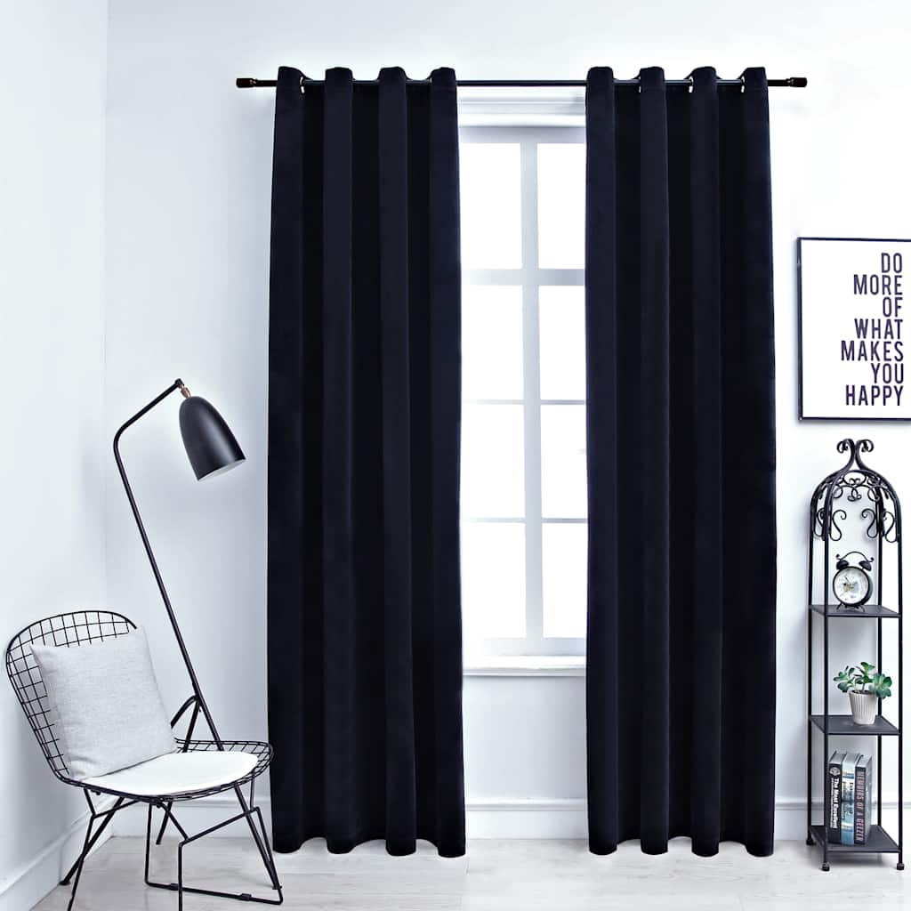 Gordijn verduisterend met ringen 2 st 140x175 cm fluweel zwart