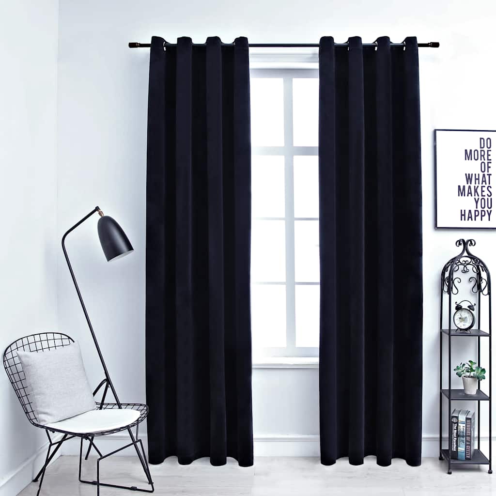 Gordijn verduisterend met ringen 2 st 140x225 cm fluweel zwart