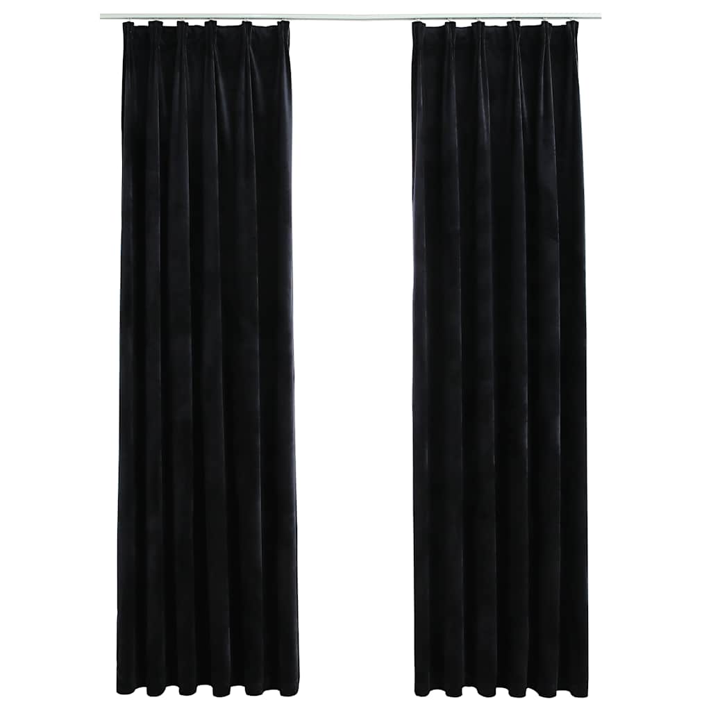 Gordijnen verduisterend 2 st met haken 140x175 cm fluweel zwart