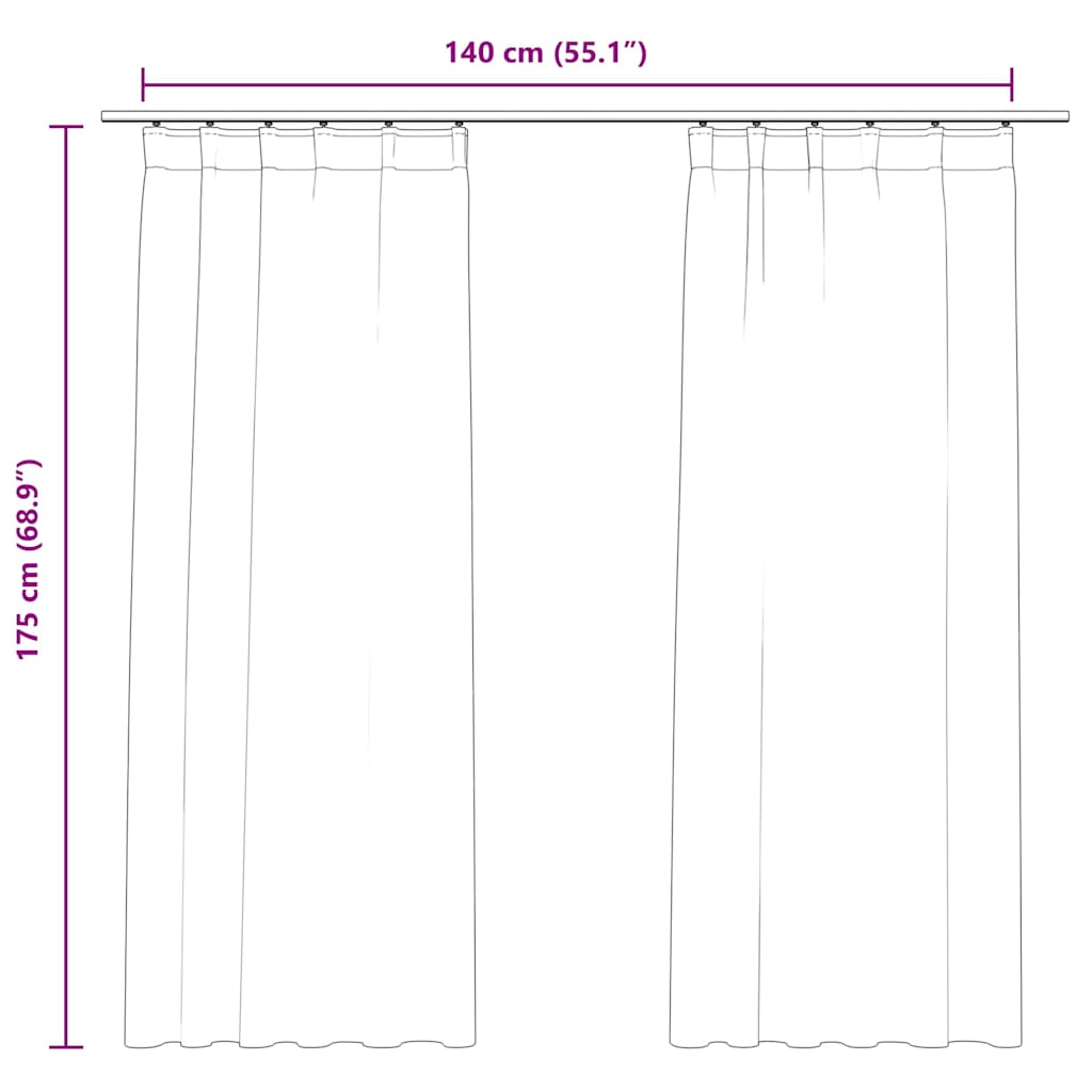 Gordijnen verduisterend 2 st met haken 140x175 cm fluweel zwart
