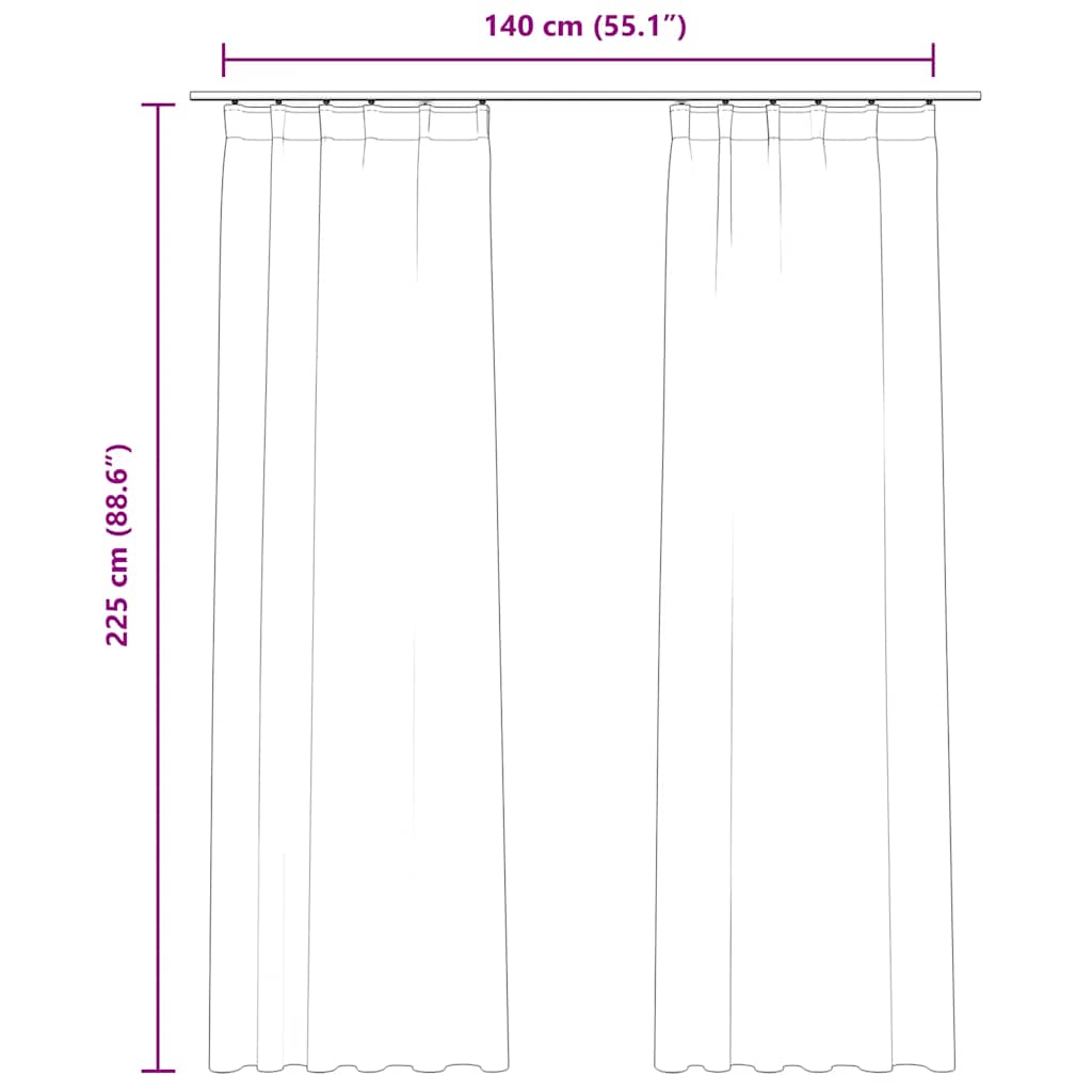 Gordijnen verduisterend 2 st met haken 140x225 cm fluweel zwart
