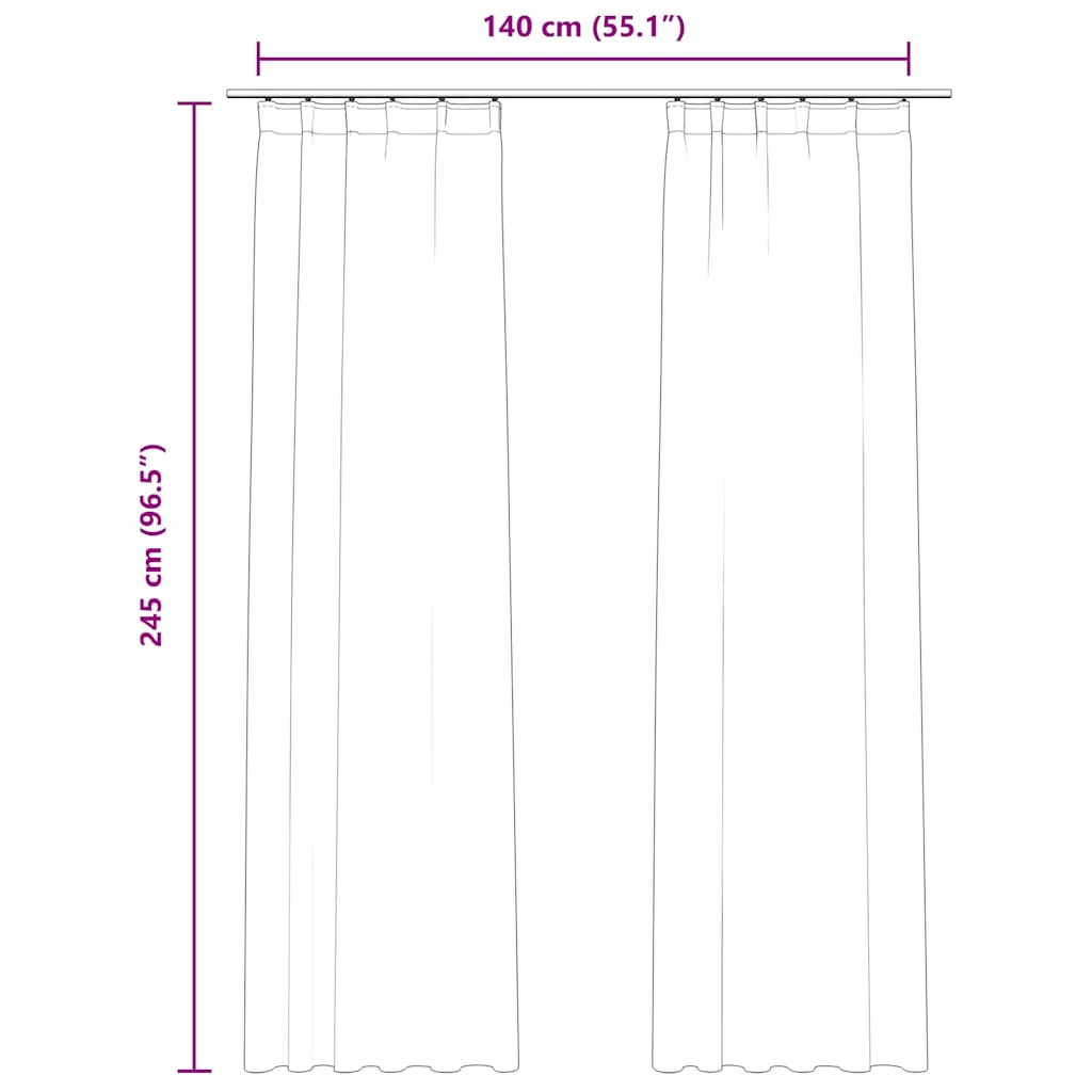 Gordijnen verduisterend 2 st met haken 140x245 cm fluweel zwart