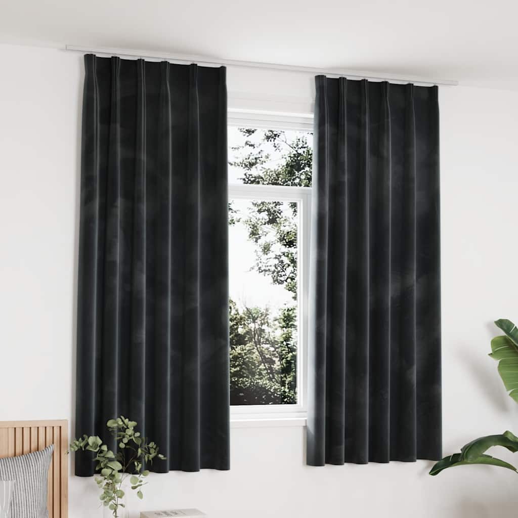 Gordijnen verduisterend 2 st met haken 140x175 cm fluweel antraciet