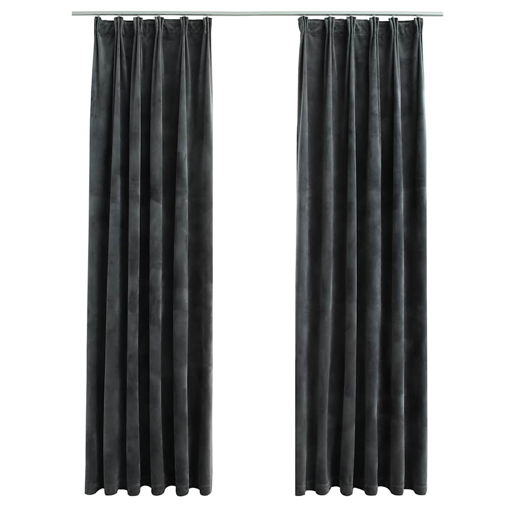 Gordijnen verduisterend 2 st met haken 140x225 cm fluweel antraciet