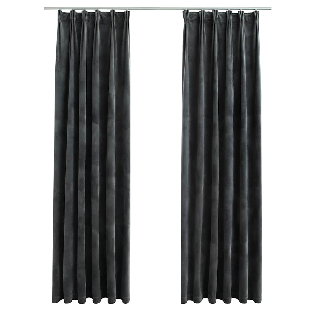 Gordijnen verduisterend 2 st met haken 140x245 cm fluweel antraciet