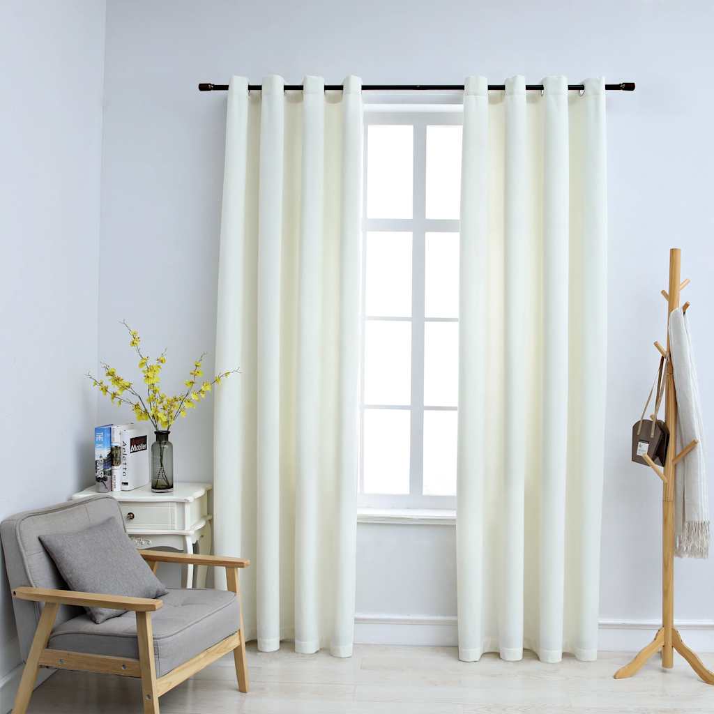 Gordijn verduisterend met ringen 2 st 140x175 cm fluweel crème