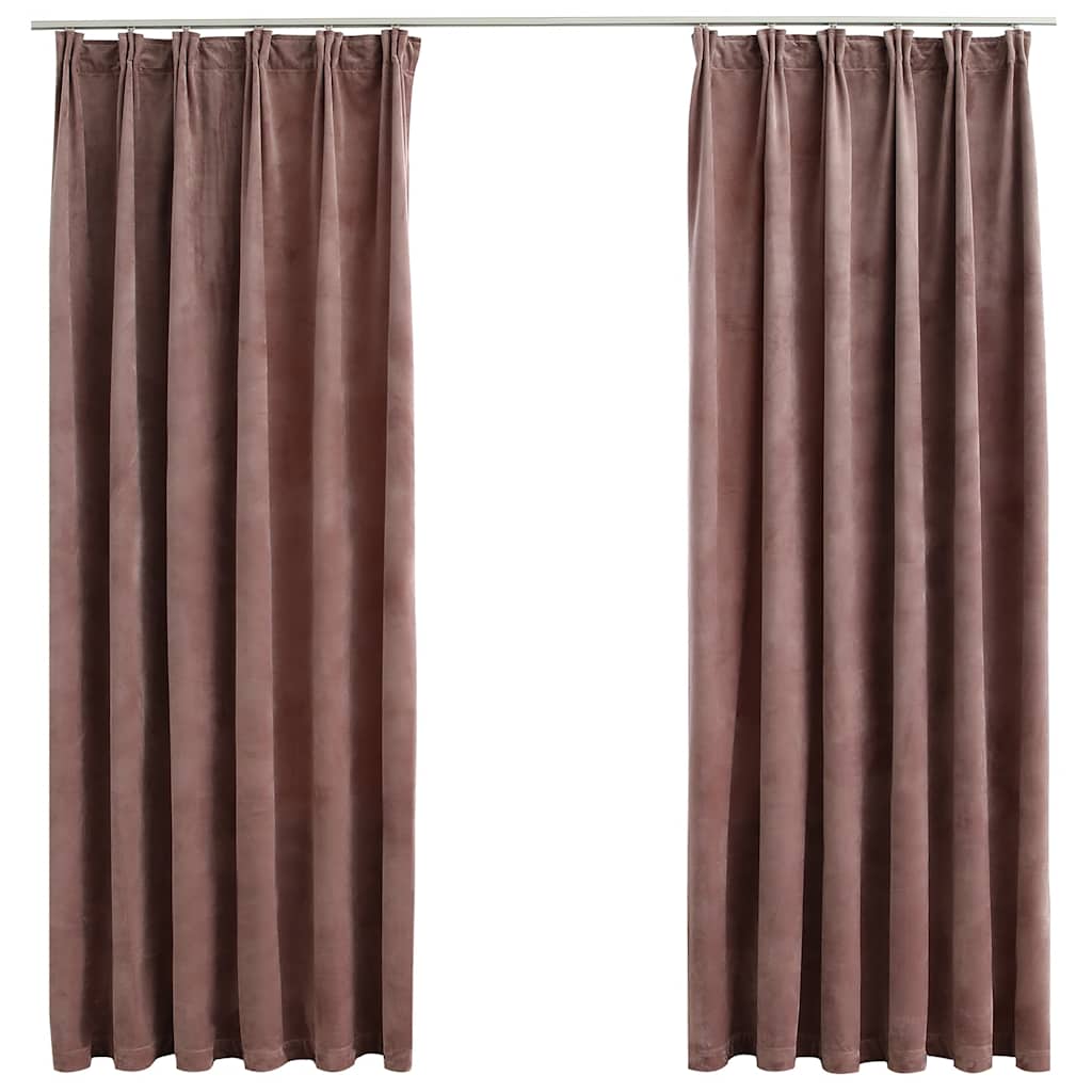 Gordijnen verduisterend 2 st met haken 140x175 cm fluweel roze