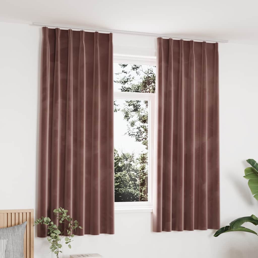 Gordijnen verduisterend 2 st met haken 140x175 cm fluweel roze