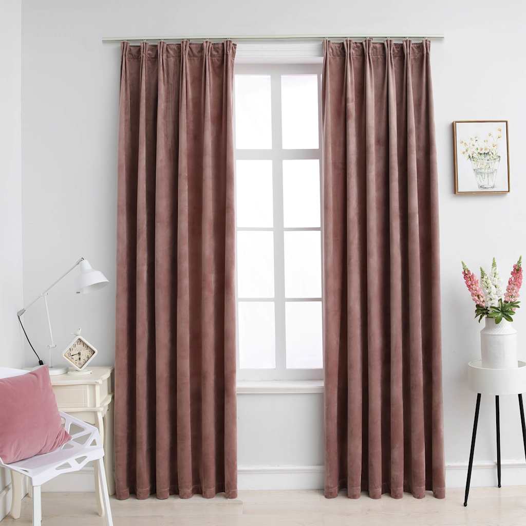 Gordijnen verduisterend 2 st met haken 140x245 cm fluweel roze