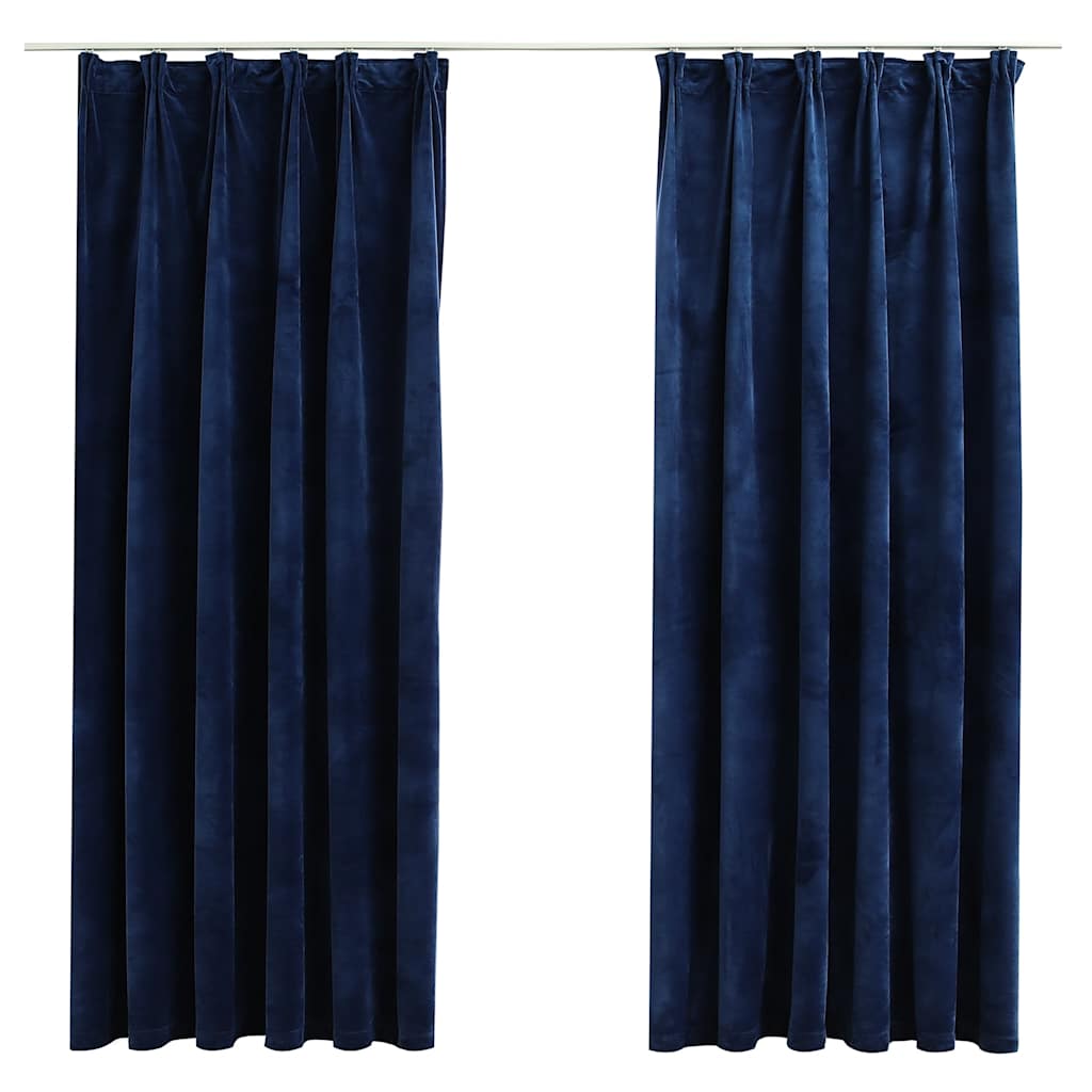 Gordijnen verduisterend 2 st met haken 140x175 cm fluweel blauw