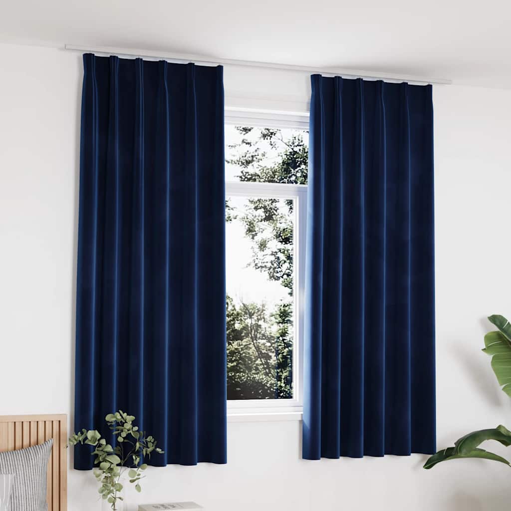 Gordijnen verduisterend 2 st met haken 140x175 cm fluweel blauw