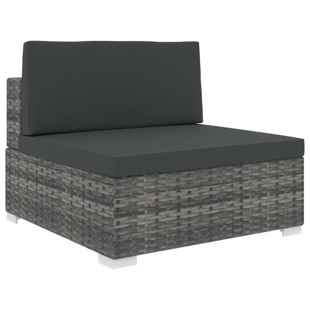 Middenbank 1 St Met Kussens Poly Rattan Grijs