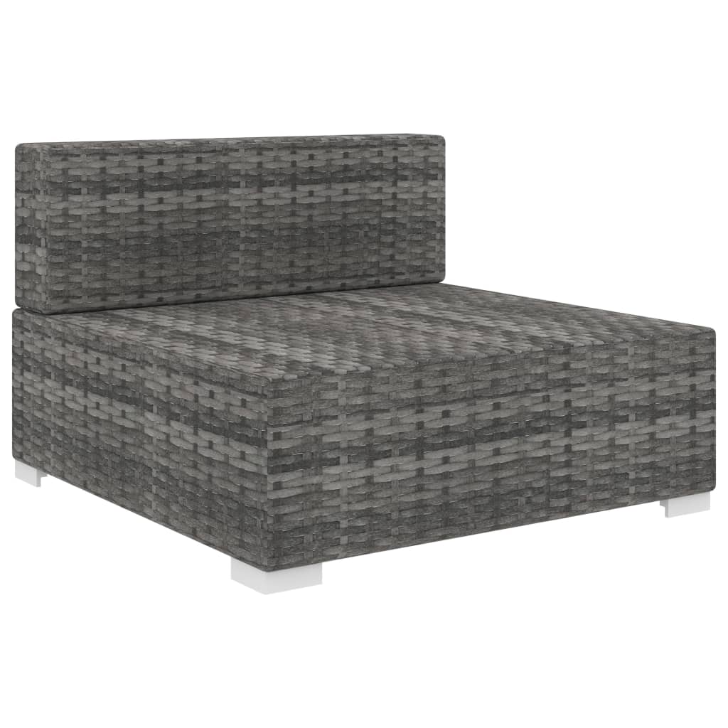 Middenbank 1 St Met Kussens Poly Rattan Grijs