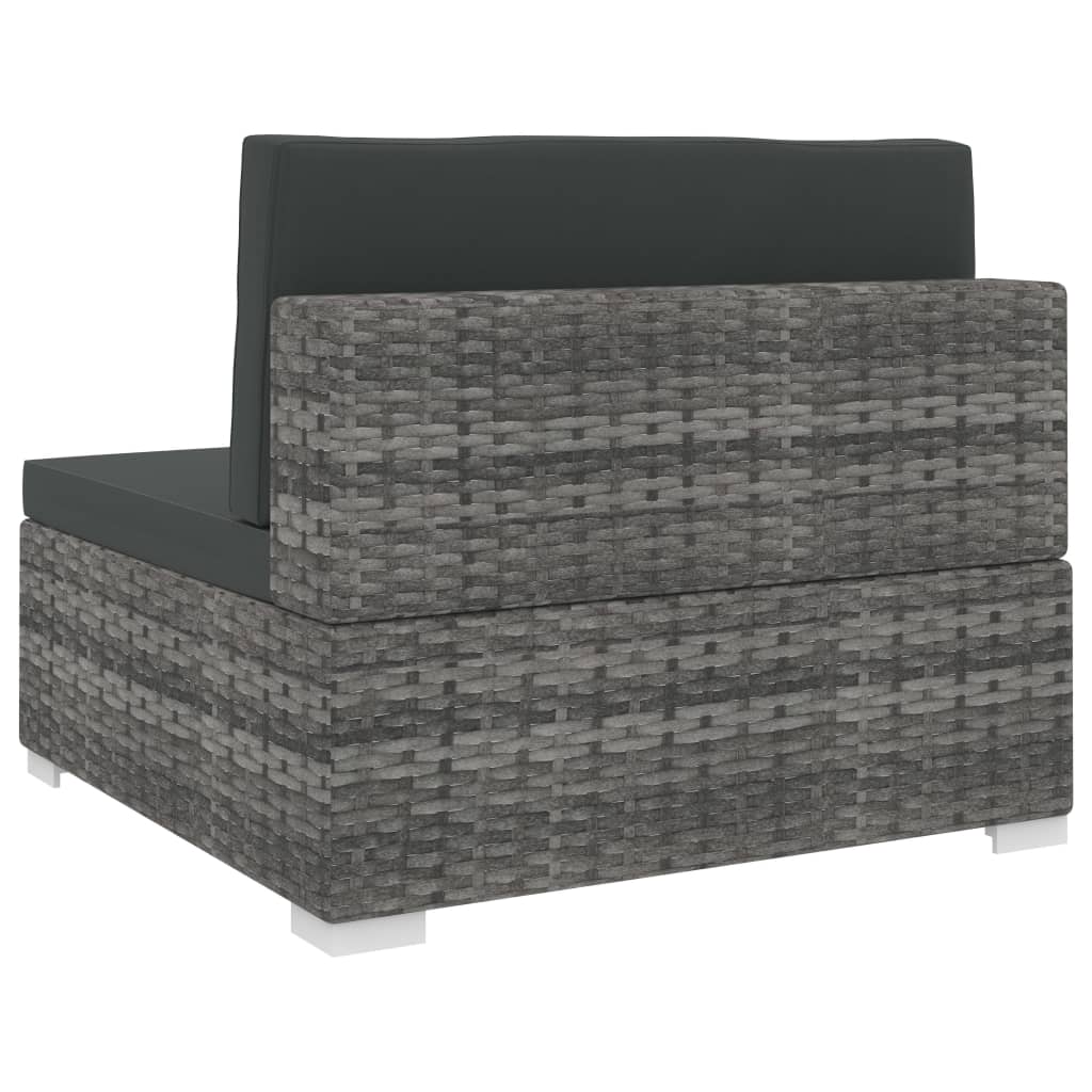 Middenbank 1 St Met Kussens Poly Rattan Grijs
