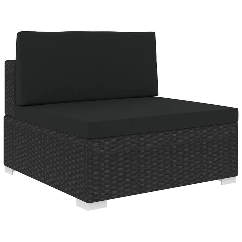 Middenbank 1 St Met Kussens Poly Rattan Zwart