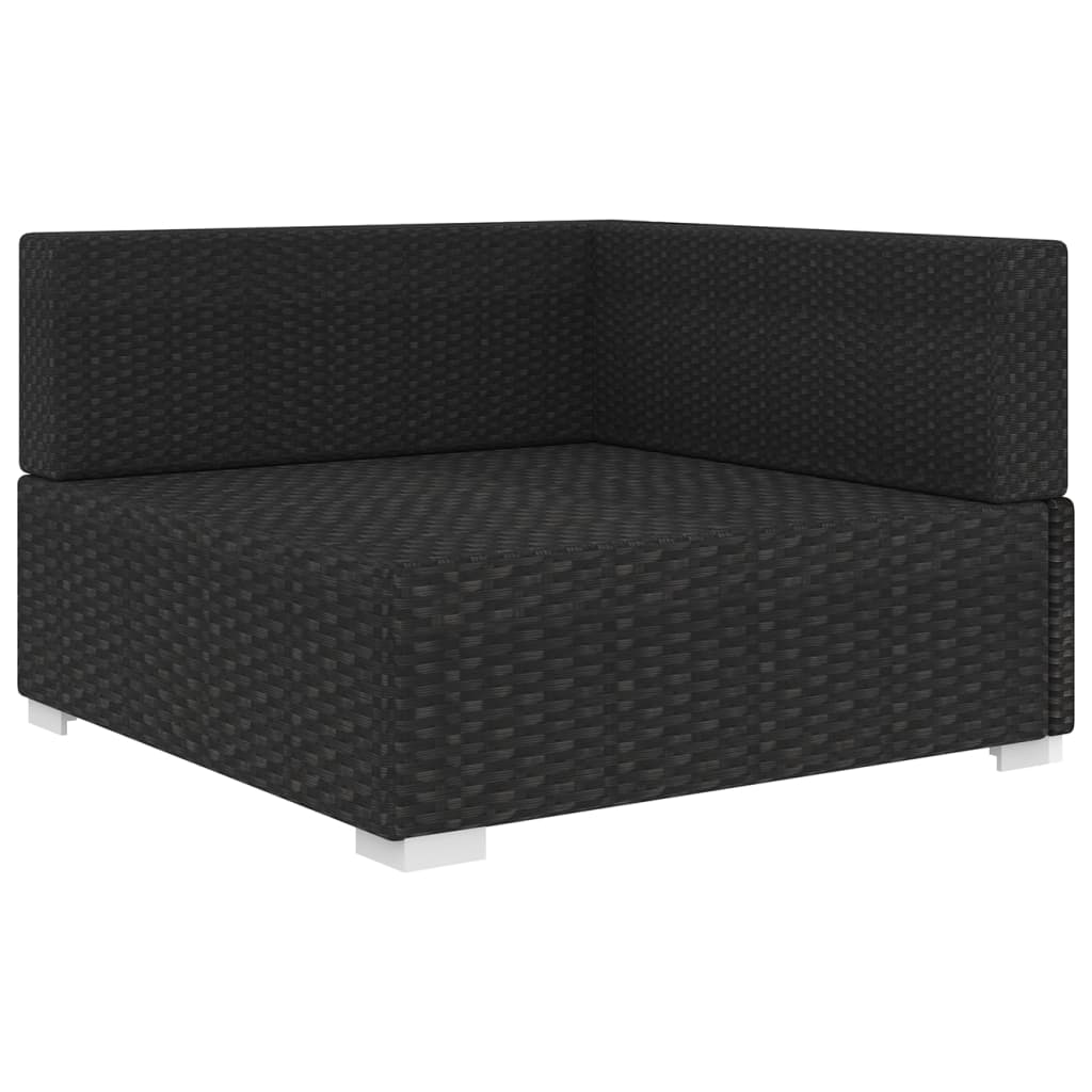 Hoekbank 1 st met kussens poly rattan zwart