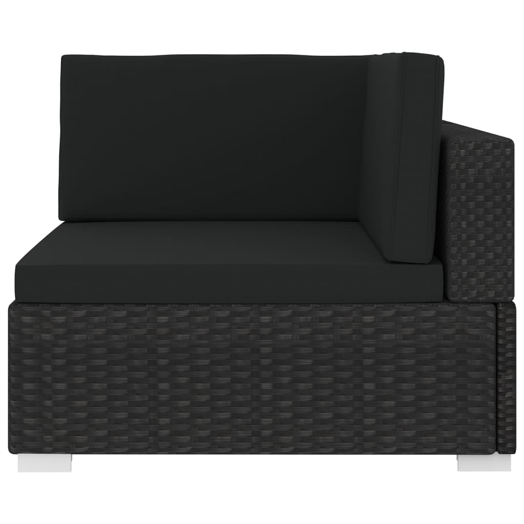 Hoekbank 1 st met kussens poly rattan zwart