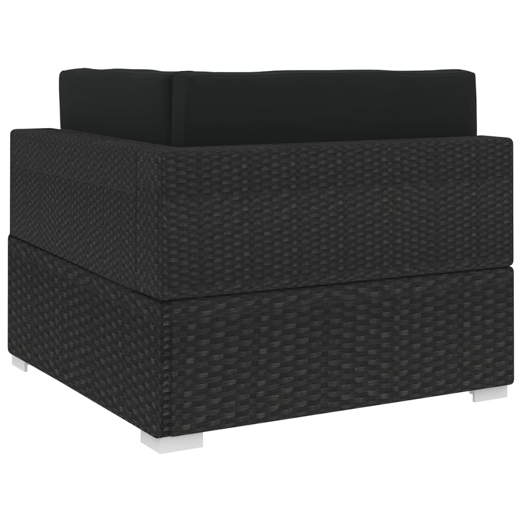 Hoekbank 1 st met kussens poly rattan zwart