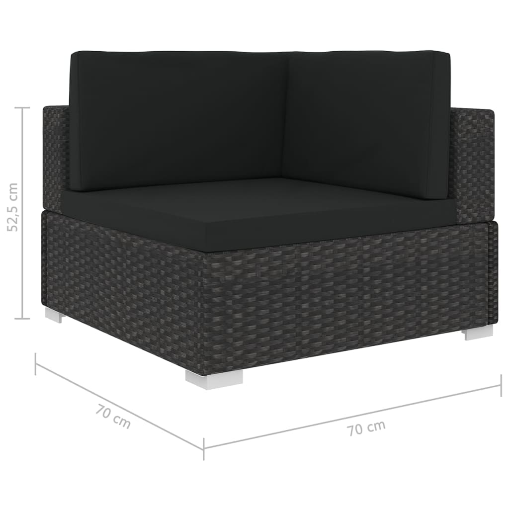 Hoekbank 1 st met kussens poly rattan zwart