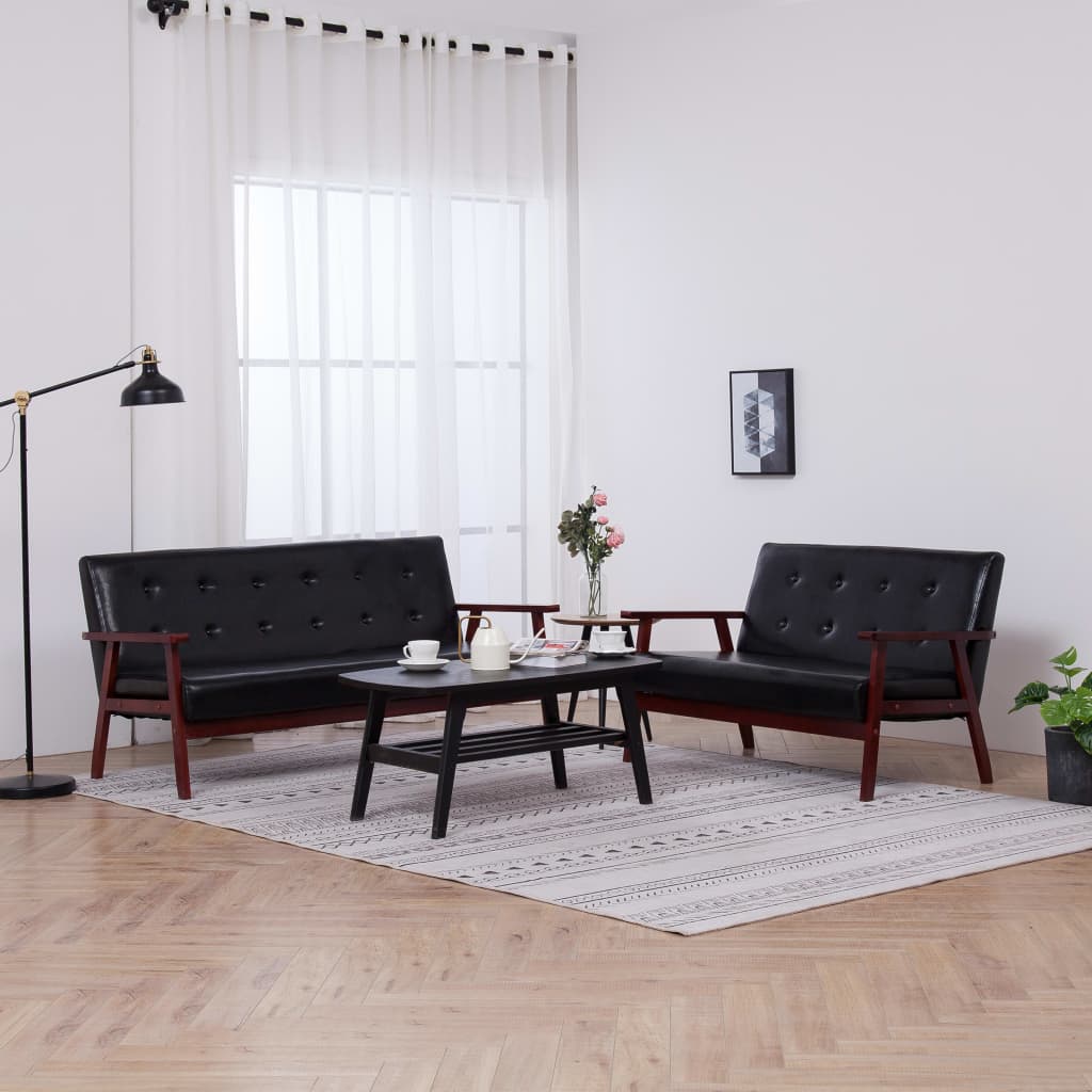 2-delig Bankstel kunstleer zwart