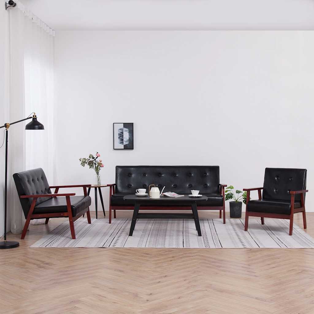 3-delig Bankstel kunstleer zwart