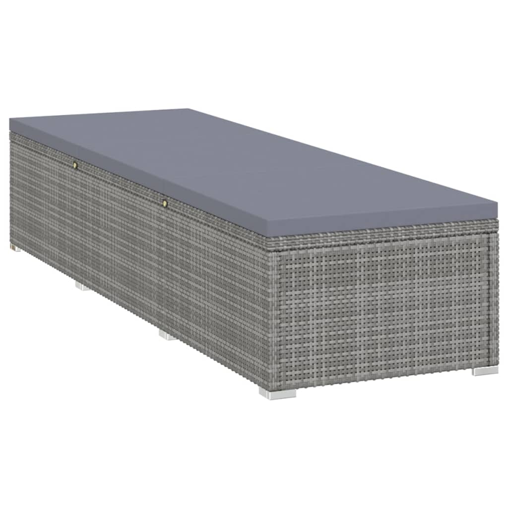Ligbed met kussen poly rattan grijs