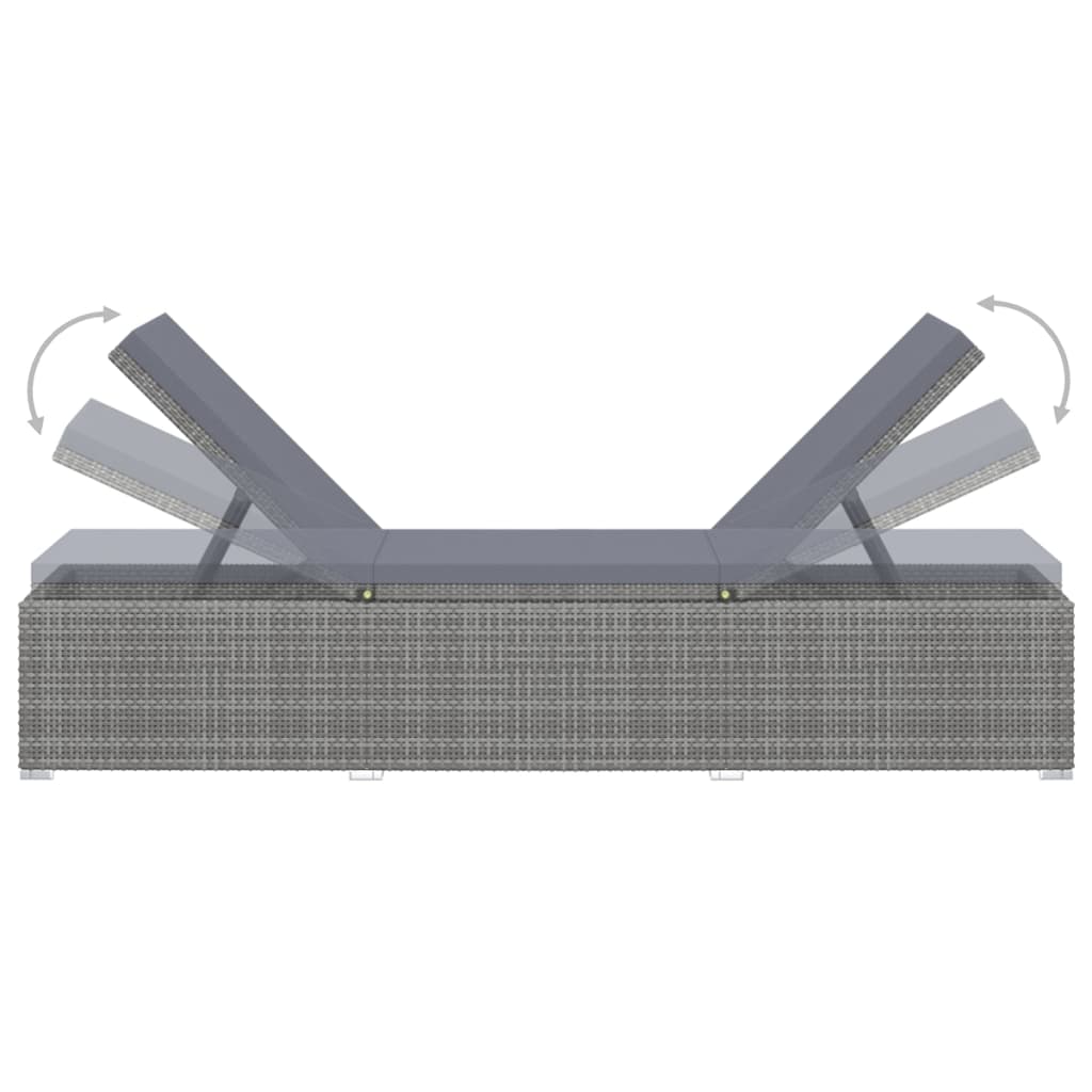 Ligbed met kussen poly rattan grijs