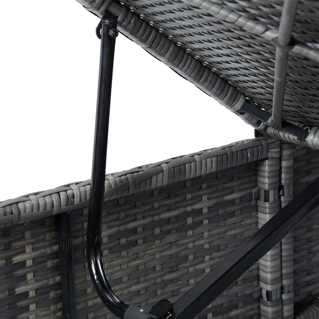 Ligbed met kussen poly rattan grijs