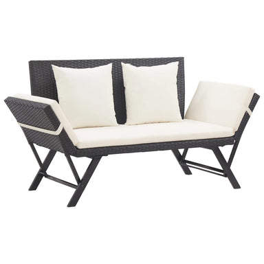 Tuinbank Met Kussens 176 Cm Poly Rattan Zwart 2 Zwart en wit