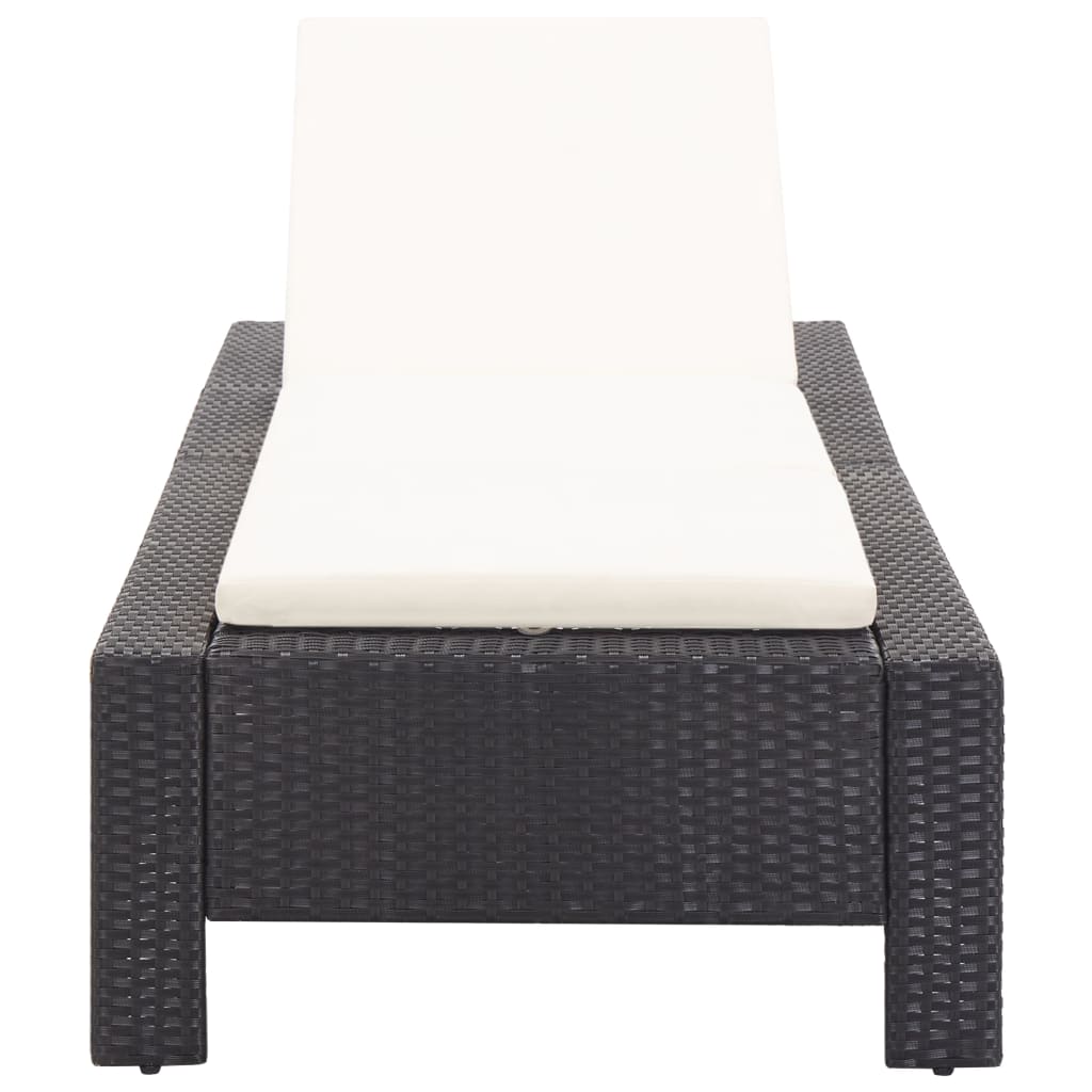 Ligbed met kussen poly rattan zwart
