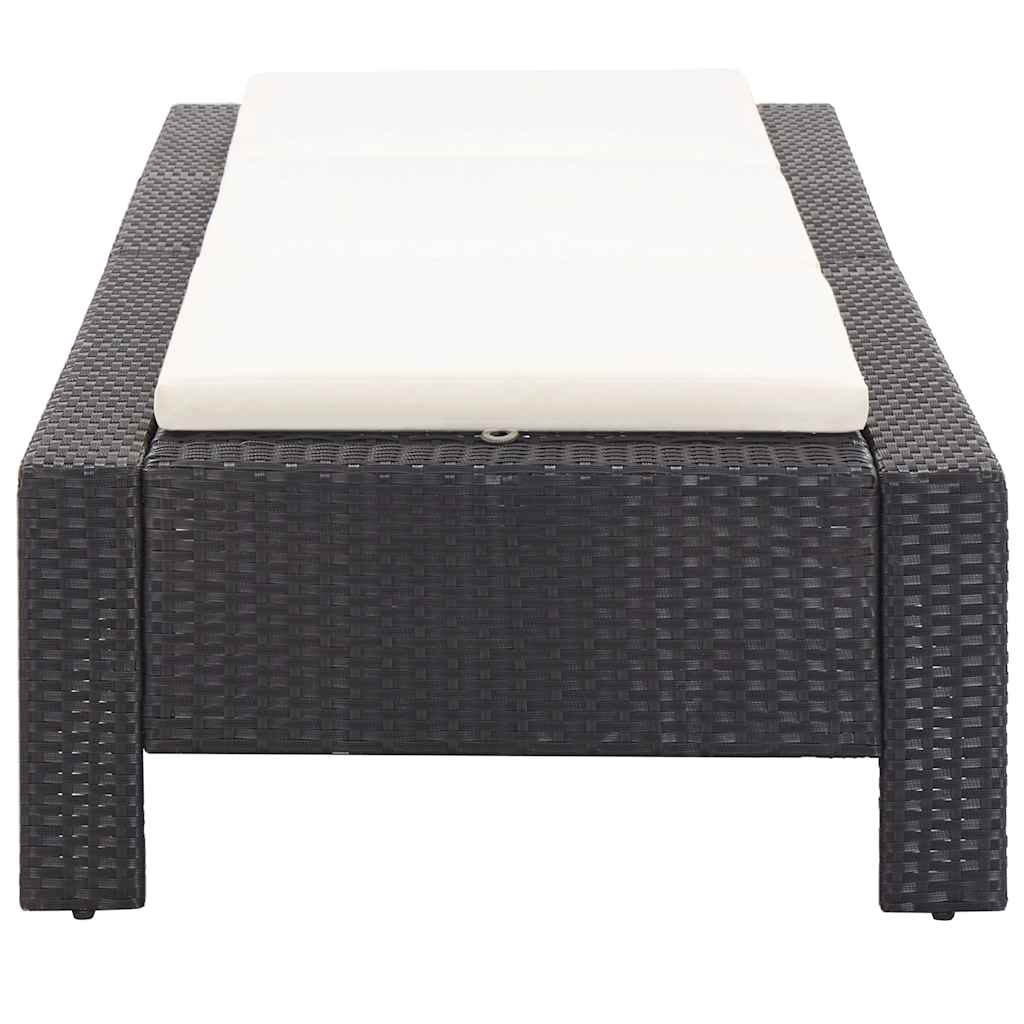 Ligbed met kussen poly rattan zwart