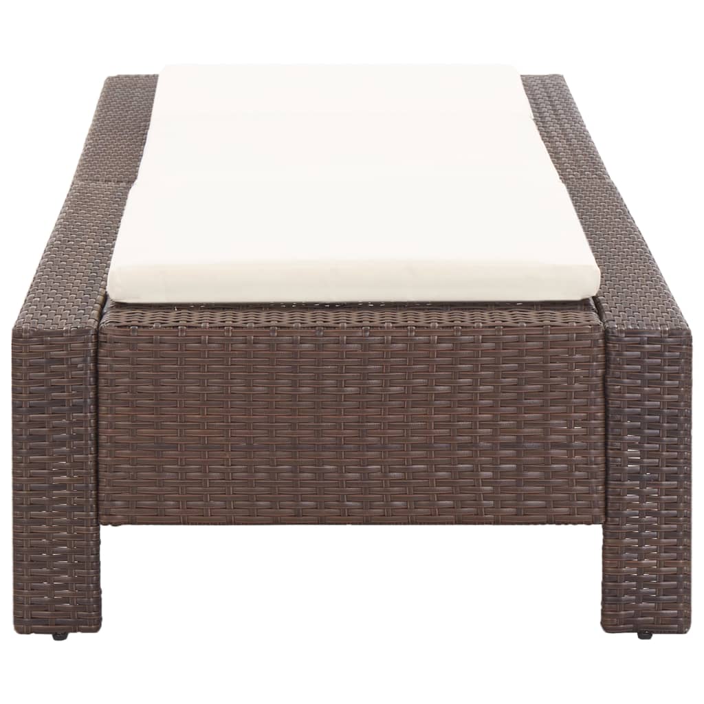 Ligbed met kussen poly rattan bruin