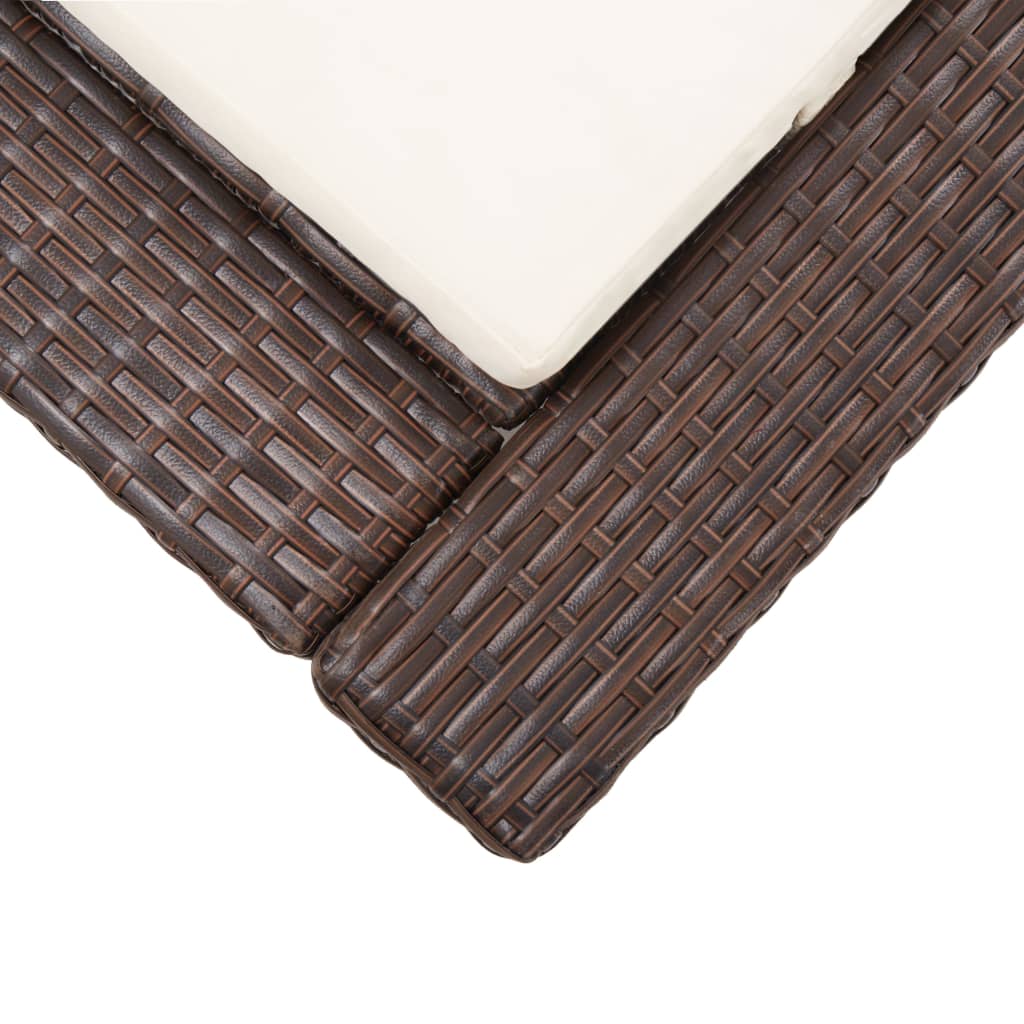 Ligbed met kussen poly rattan bruin