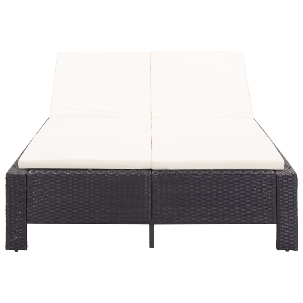 Ligbed met kussen 2-persoons poly rattan zwart
