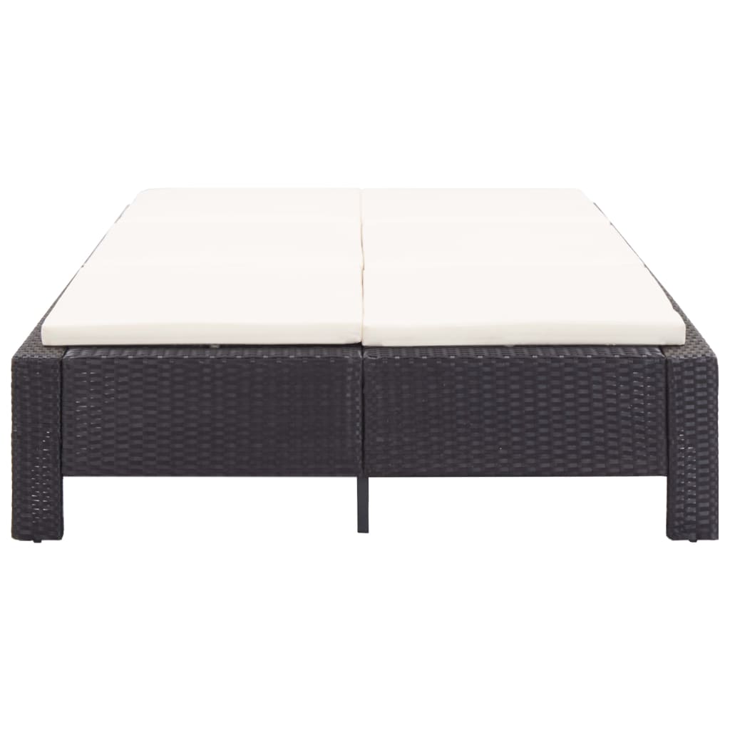 Ligbed met kussen 2-persoons poly rattan zwart