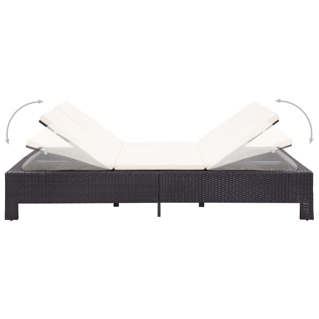 Ligbed met kussen 2-persoons poly rattan zwart
