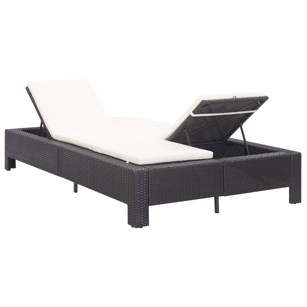 Ligbed met kussen 2-persoons poly rattan zwart