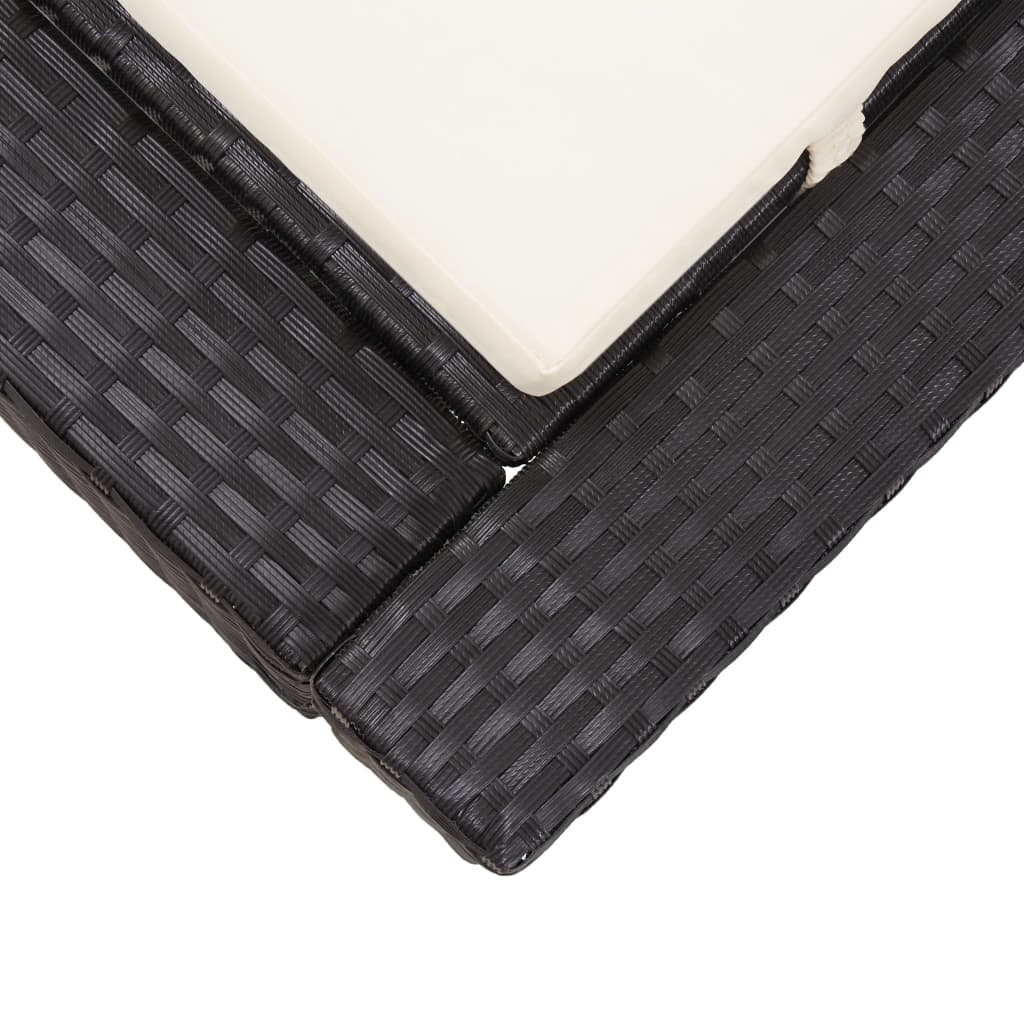 Ligbed met kussen 2-persoons poly rattan zwart