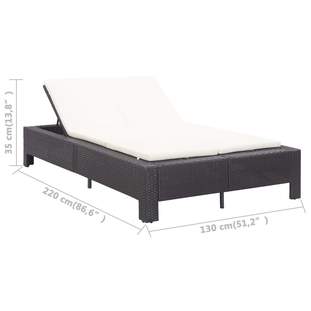 Ligbed met kussen 2-persoons poly rattan zwart