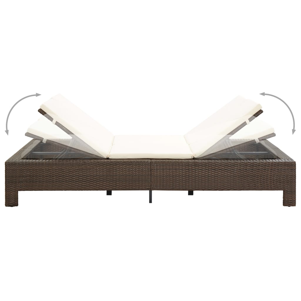 Ligbed met kussen 2-persoons poly rattan bruin