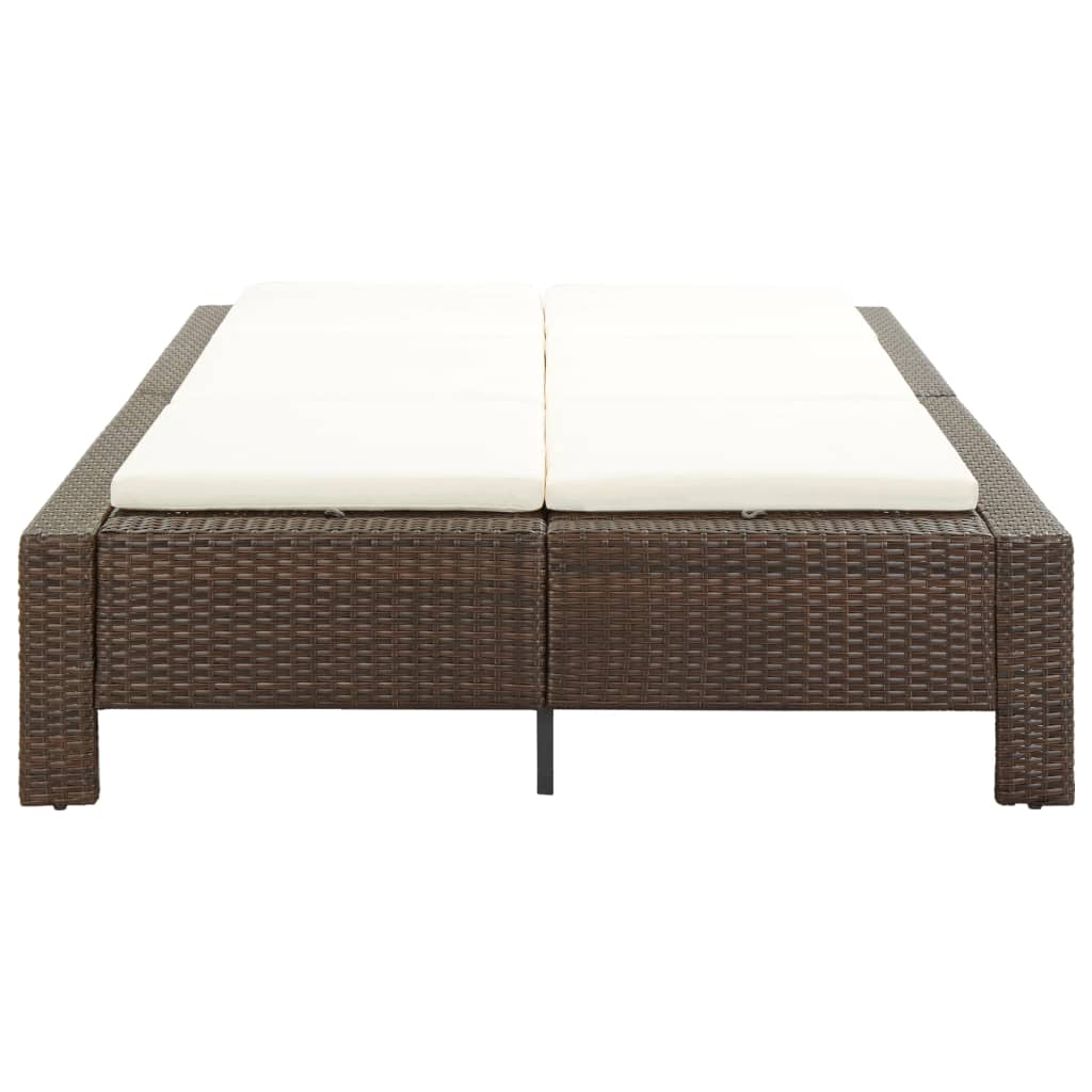 Ligbed met kussen 2-persoons poly rattan bruin