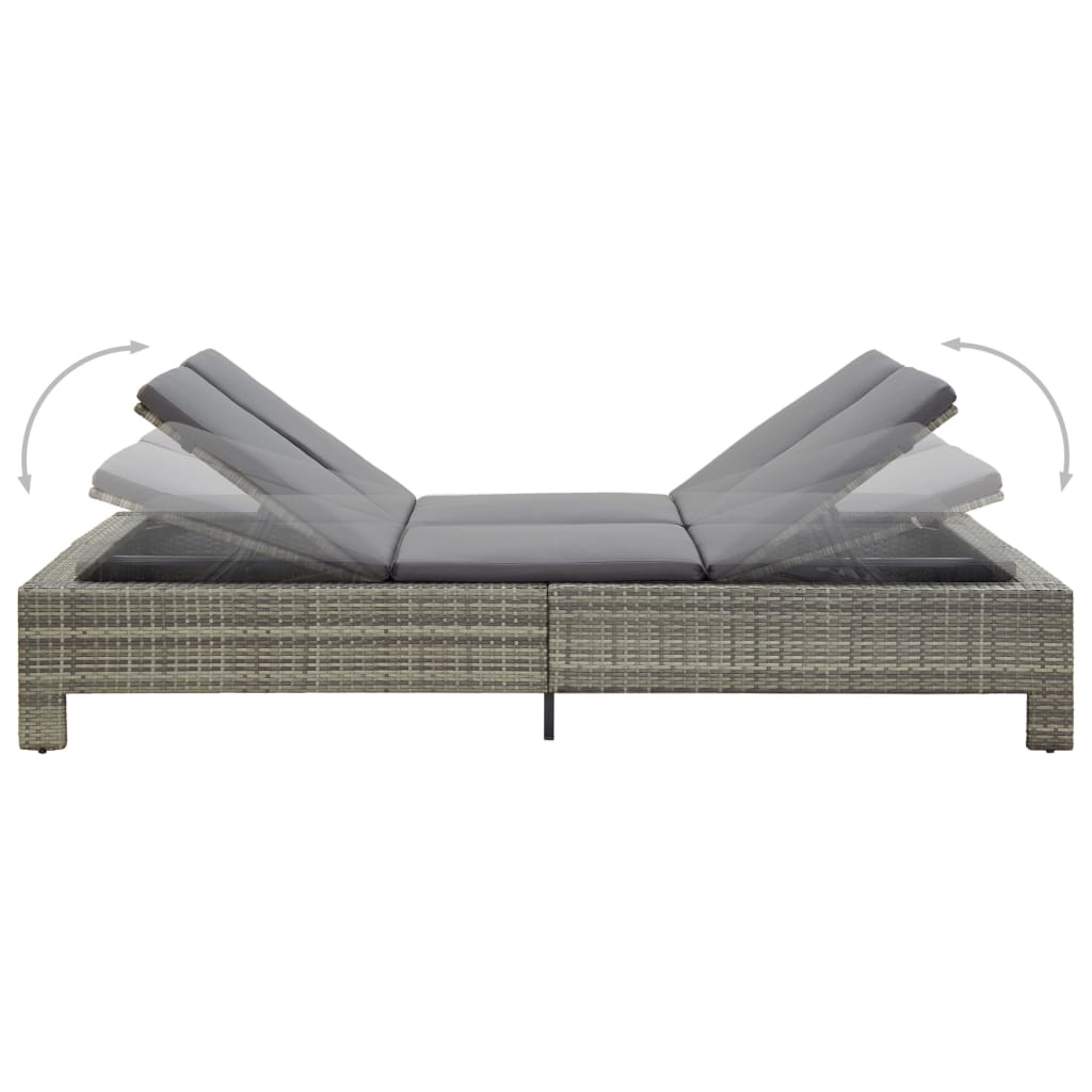 Ligbed met kussen 2-persoons poly rattan grijs