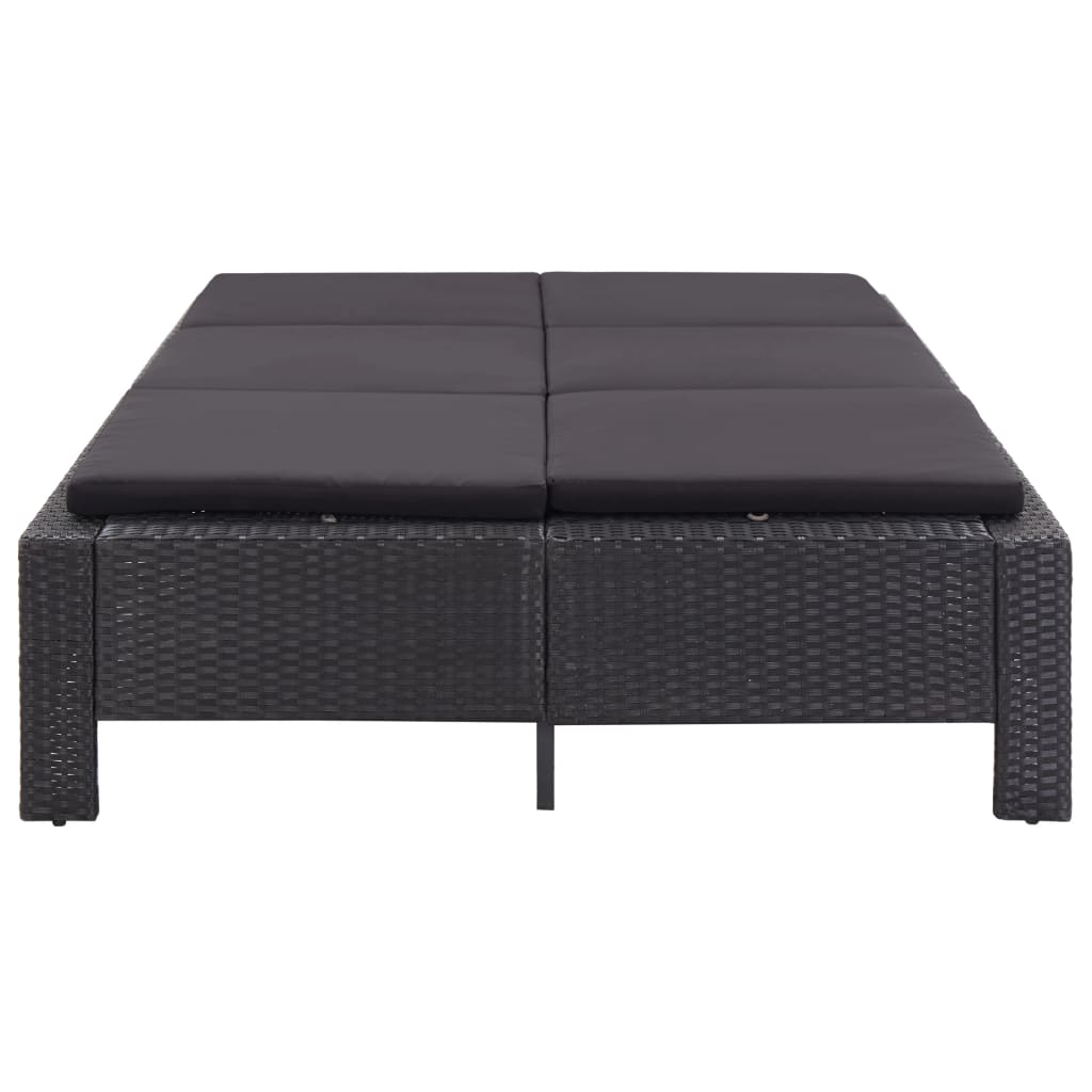 Ligbed met kussen 2-persoons poly rattan zwart
