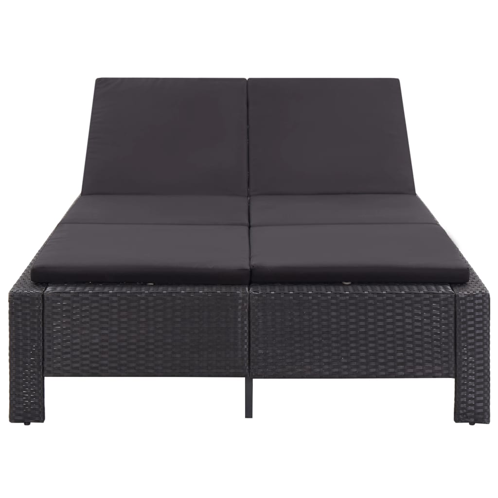 Ligbed met kussen 2-persoons poly rattan zwart