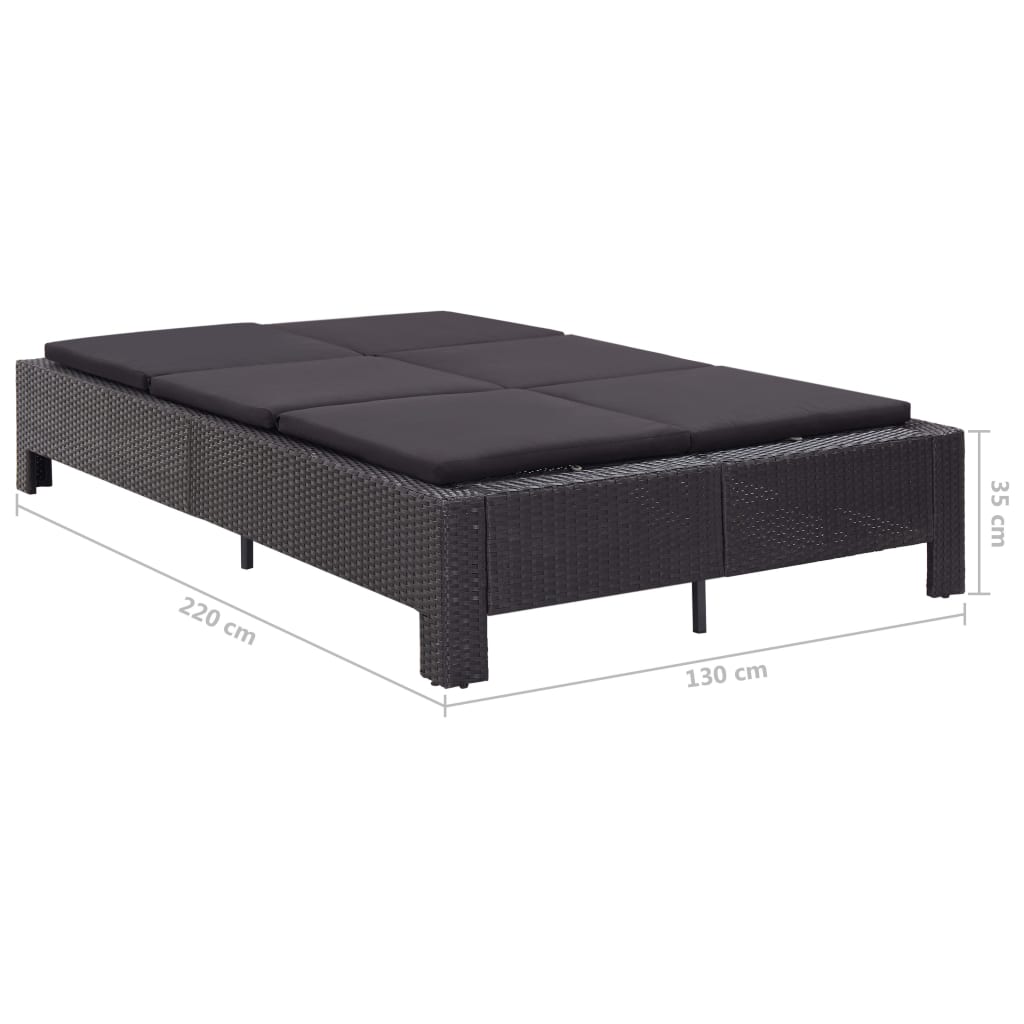 Ligbed met kussen 2-persoons poly rattan zwart