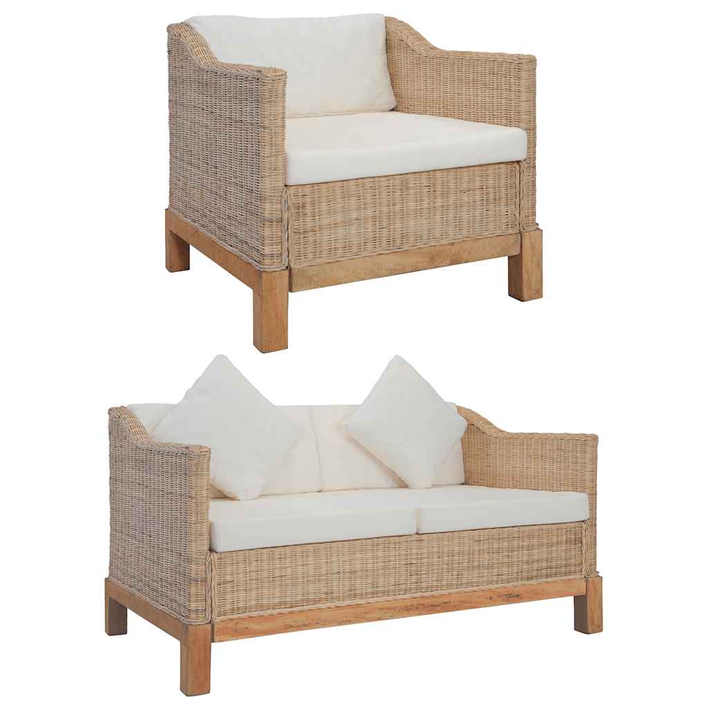 2-delig Bankstel met kussens natuurlijk rattan