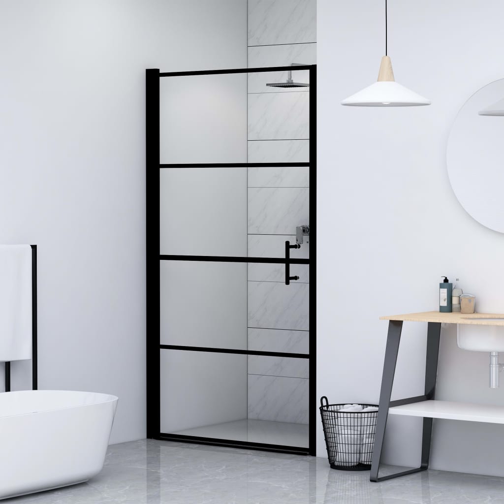 Douchedeur 91x195 cm gehard glas zwart